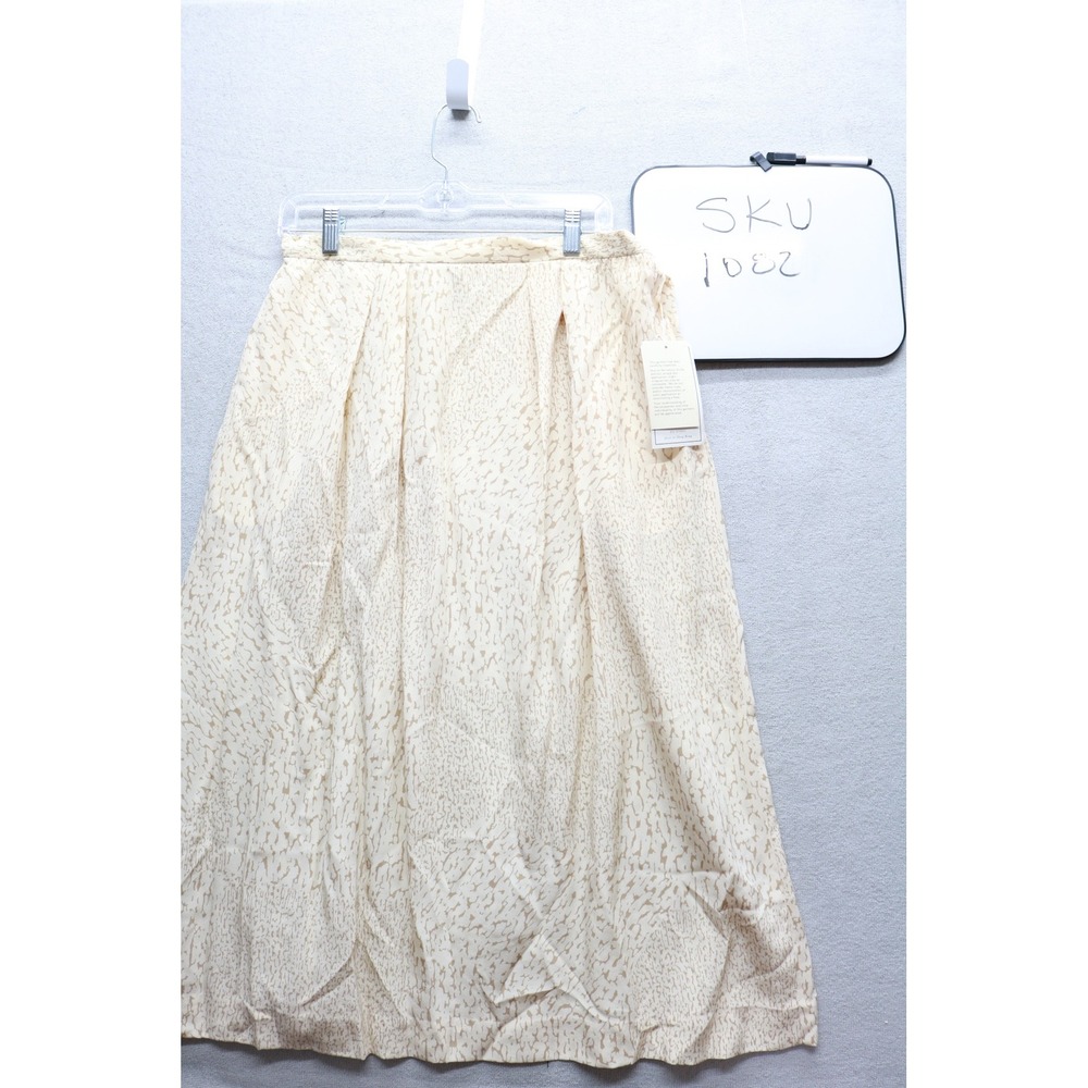 Carlisle Skirt Women 14 Cream Silk Abstract Pleated Midi In Good Condition